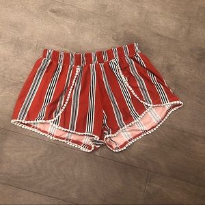 Red striped flowy shorts